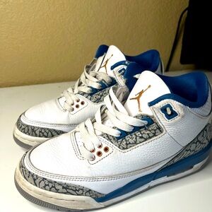 Jordan Kids White and Blue Sneakers with Gold Accents